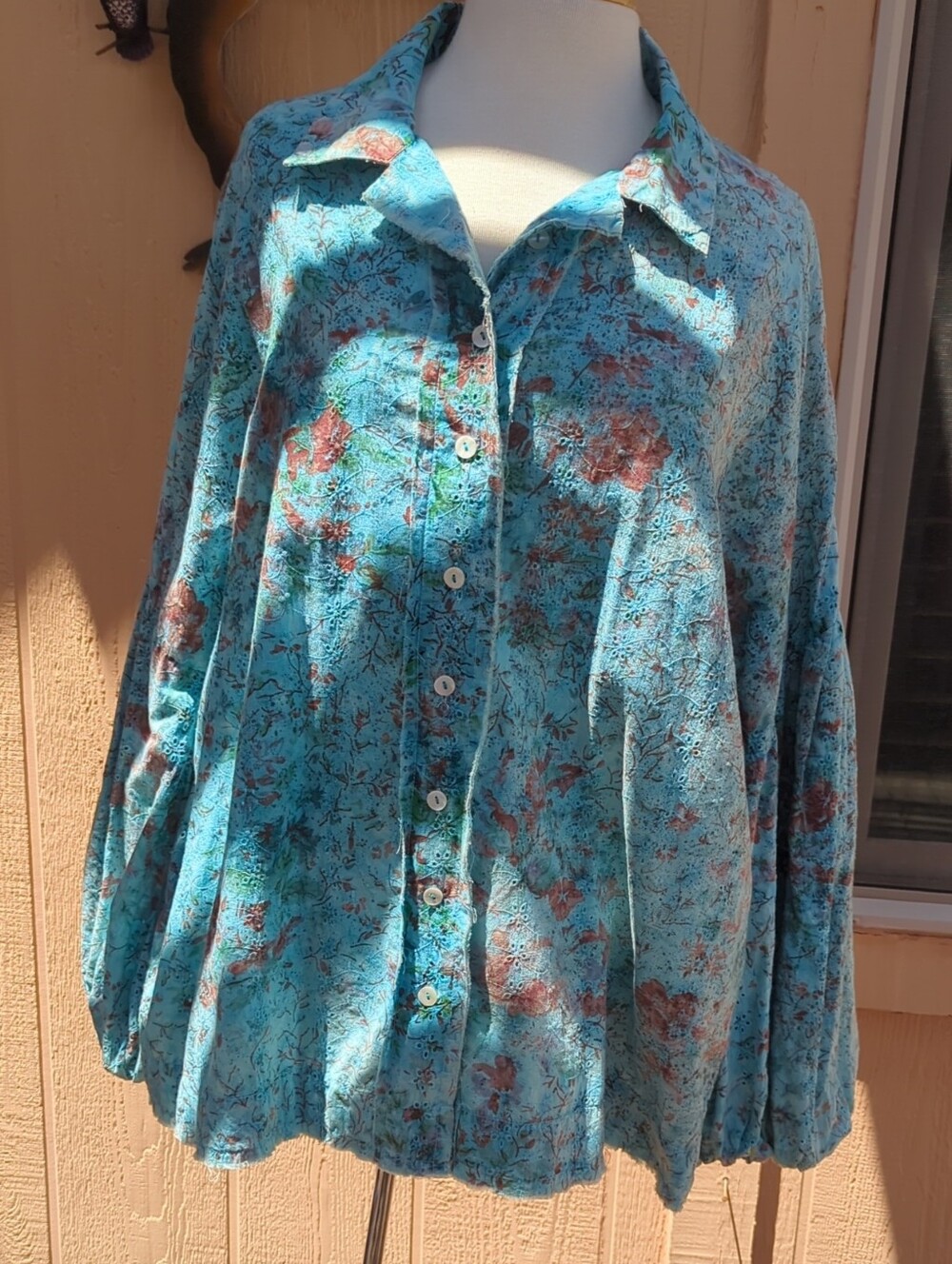 Rare Bird Turquoise Floral Button-Down Women's Shirt